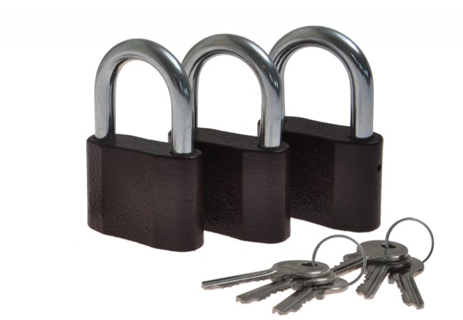 LOB KS40 Cylinder Padlock Set of 3 Keyed Alike Cast Iron Nickel-Chrome Shackle