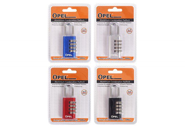 OPEL 30 Aluminium Combination Padlock 4-Digit Resettable Code 30mm Assorted Colors