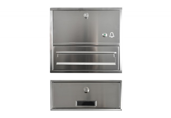 6G N OBUD Stainless Steel Through-Wall Mailbox with Doorbell Button INOX 290x267x260/410mm
