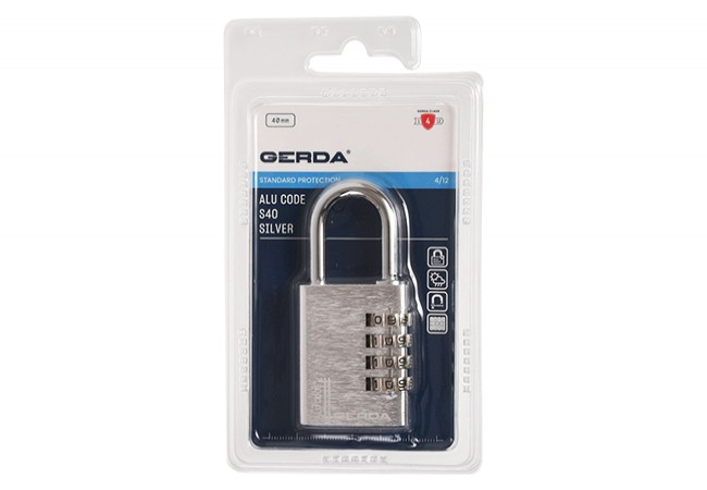 Gerda ALU CODE KAS S40 Combination Padlock 4-Digit Aluminum Silver 38mm