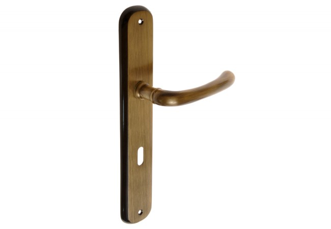 Metal-Bud GAJA Door Handle Long Plate Brass Patina Finish Spring Assisted
