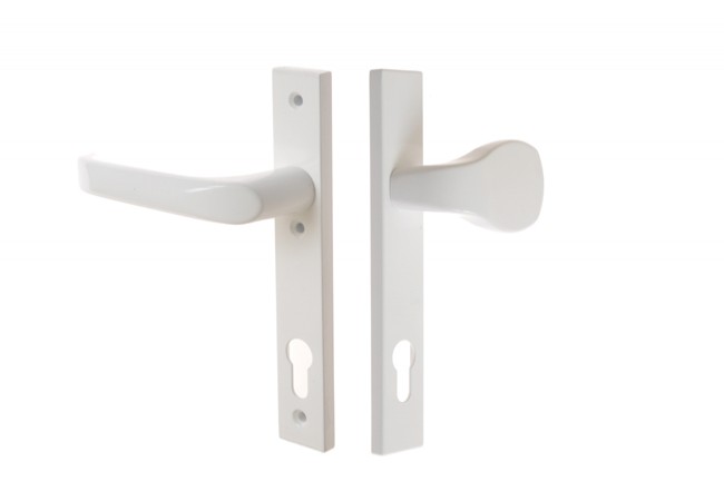 FAM 13943 Door Handle with Grip Narrow Escutcheon 32mm White Left-Hand 3-Point Fixing