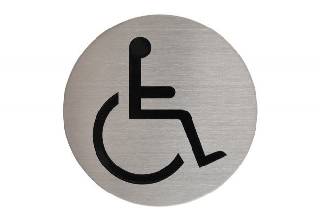 Round WC Disabled Door Sign 304 Stainless Steel 70mm 3M Self-Adhesive