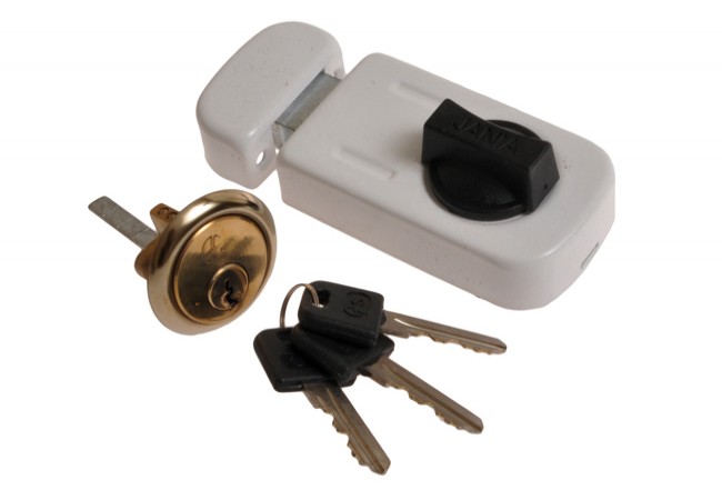 Surface-Mounted Door Lock Adjustable Backset 50-60mm White for Wooden Doors with Cylinder