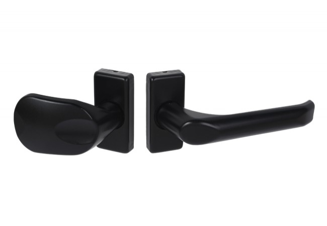 Door Knob-Handle Set Short Backplate Black Dual Access Control Modern Design