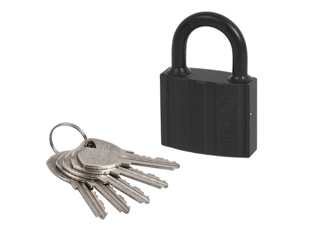 OPEL 60 Padlock Cast Iron Shackle Matte Black 6-Pin Cylinder 5 Milled Keys