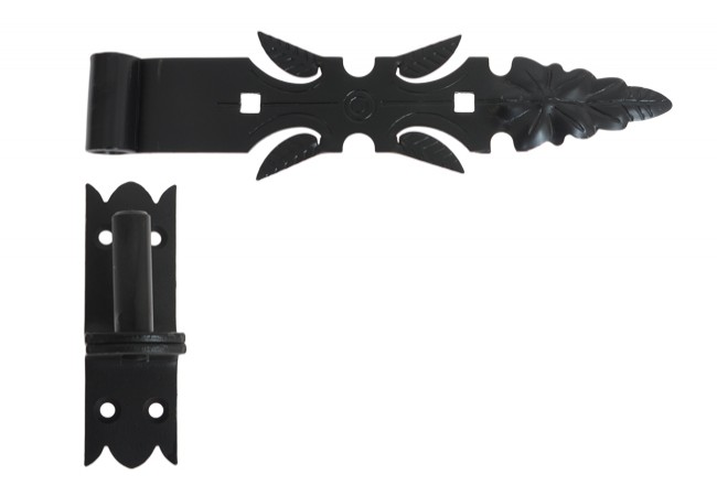 Forged Strap Hinge 300x50mm Black with Hook Screw-On Mount for Gates and Doors