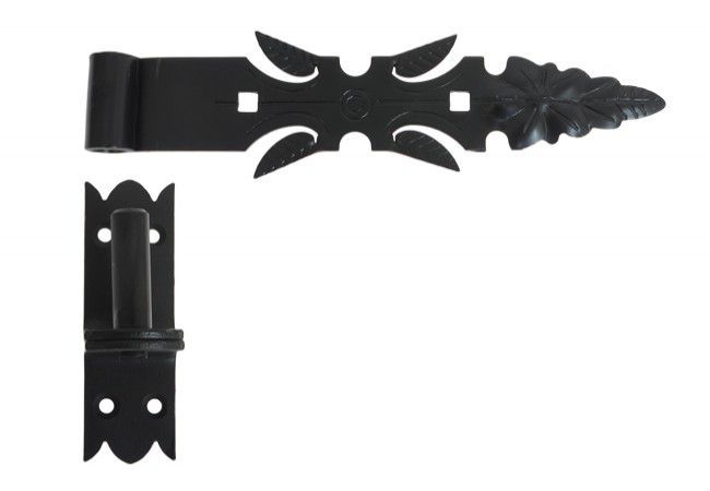 Forged Strap Hinge 300x50mm Black with Hook Screw-On Mount for Gates and Doors