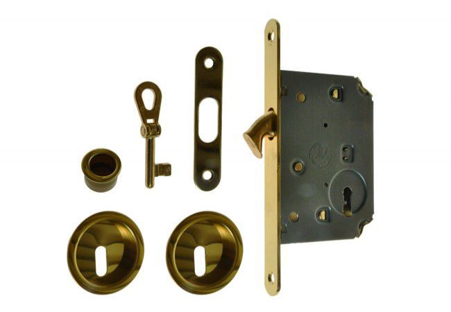 Zamek Sliding Door Lock with Round Handles Golden Finish with Key