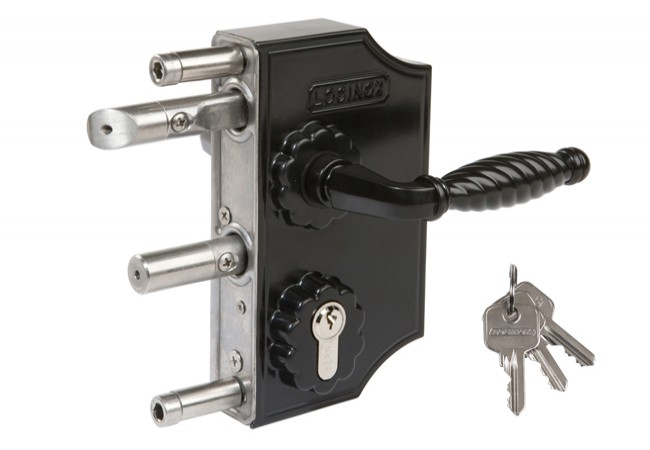 Locinox LAKQ Decorative Gate Lock Black RAL 9005 Adjustable Latch for 40mm Profile