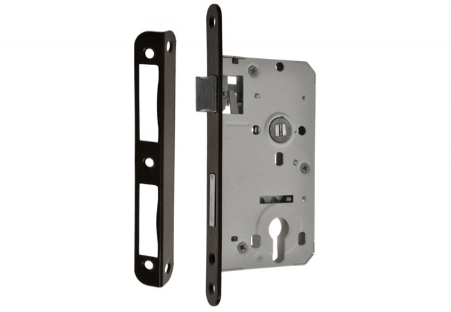 Mortise lock 72/50 cylinder with lever, striker, JANIA, black