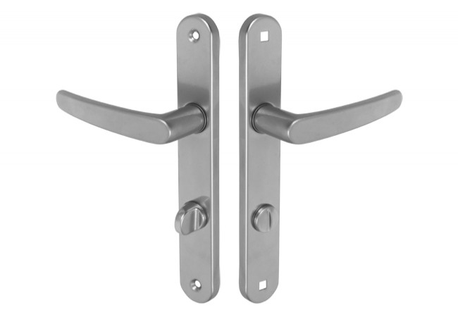 NADIA Door Handle Set Long Plate 30x215mm 72 WC Matte Silver Privacy Function