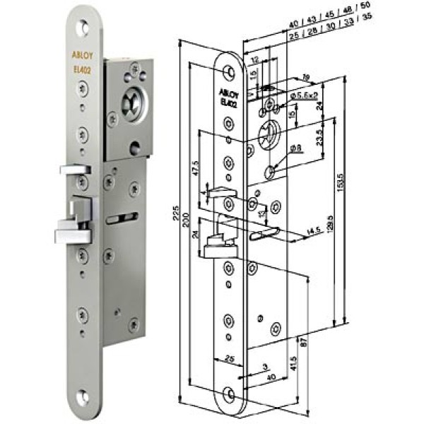 Solenoidlukk ABLOY EL402 (12-24V, tapikaugus 25-35mm)