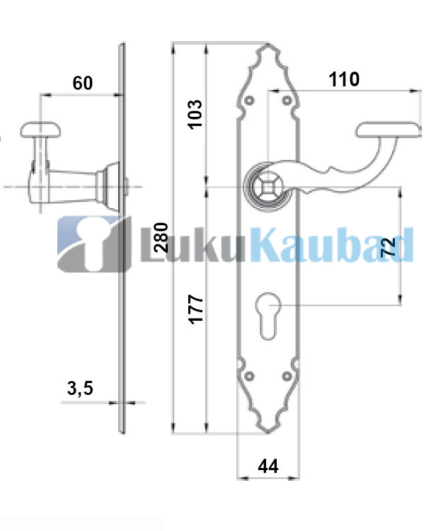 Ukselink+lingiplaat Amig 107 PZ MU