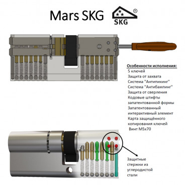 Lukusüdamik Rav Bariach Mars 100mm (55x45T) võti-pöördnupp, nikkel, 5 võtit